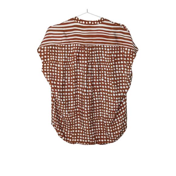 Loro Piana 100% Silk Polka Dot Blouse Rust White Dot Print Italy Size 42 - Picture 3 of 10